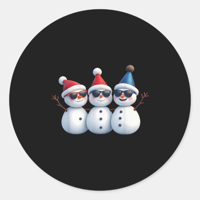 Sticker Rond Stylish Snowmen In Winter Wonderland 3 Snowmen Fri (Devant)