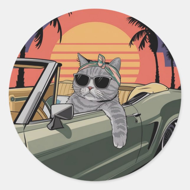 Sticker Rond Stylish Sunset Cat (Devant)