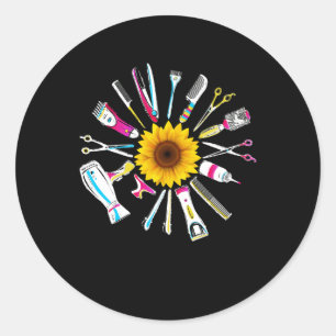 Sticker Rond Styliste Barber Tools Floral