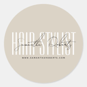 Sticker Rond styliste cheveux typographie moderne script beige
