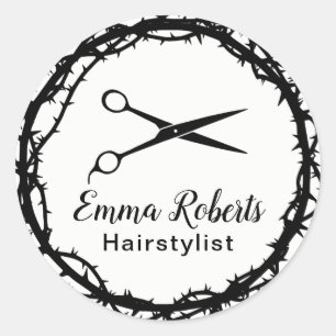 Sticker Rond Styliste de cheveux Ciseaux noirs Chic Thorn encad