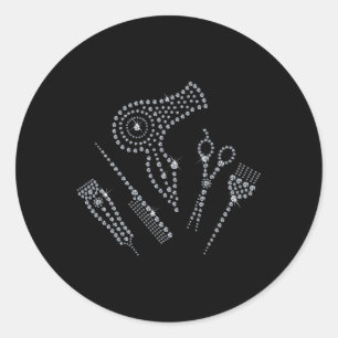 Sticker Rond Styliste de cheveux Salon Apron Rhinestone Ciseau 
