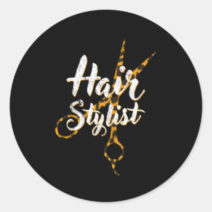 Sticker Rond Stylo de cheveux Leopard ciseau coiffeur