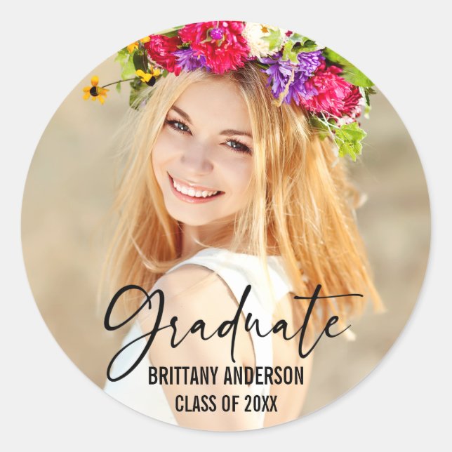 Sticker Rond Stylo d'encre moderne Calligraphie Graduation (Devant)