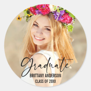 Sticker Rond Stylo d'encre moderne Calligraphie Graduation