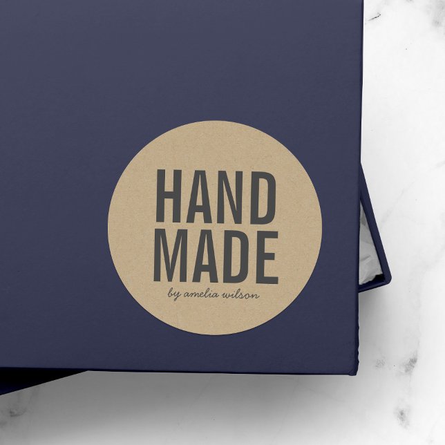 Sticker Rond Stylo Rustique Bold Faux Kraft fait main (Créateur téléchargé)