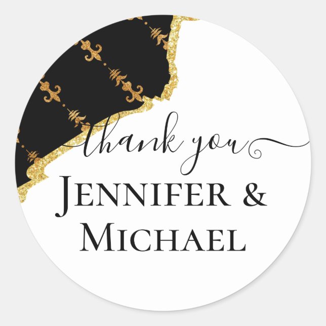 Sticker Rond Sublime Black Gold Fleur De Lys Mariage (Devant)