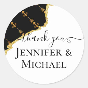 Sticker Rond Sublime Or Noir Fleur De Lys Mariage