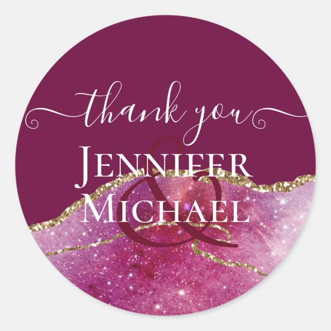 Sticker Rond Sublime Rose AGATE Paillettes de Or Mariage Chic (Devant)