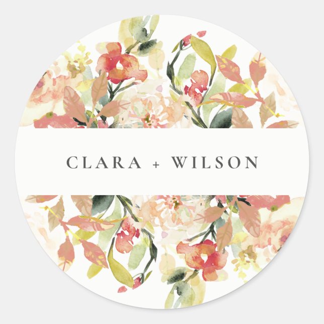 STICKER ROND SUBTILE BLUSH PEACH ROSE COULEUR D'EAU MARIAGE FLO (Devant)