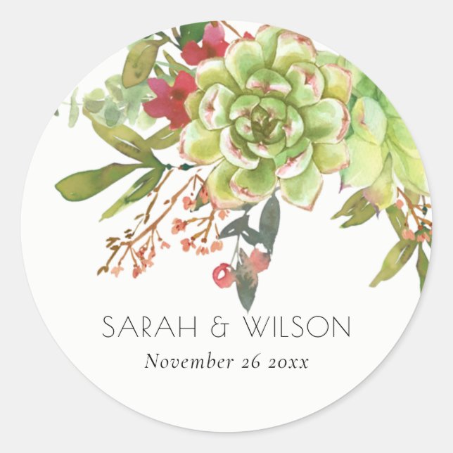 Sticker Rond Succulent Cactus du désert Aquarelle florale rouge (Devant)
