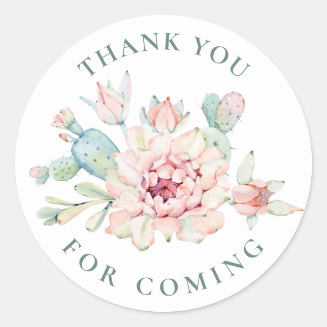 Sticker Rond Succulent Thank You | Floral Cactus Baby Shower (Devant)