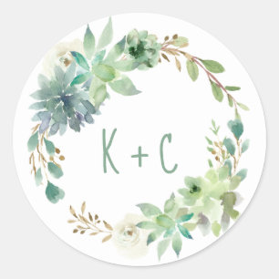 Sticker Rond Succulentes Cactus Aquarelle Mariage Shower de Mar