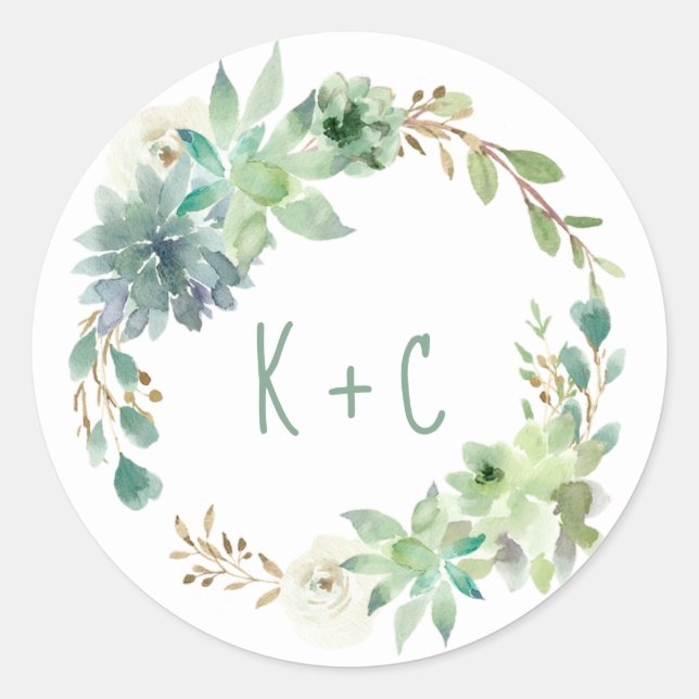 Sticker Rond Succulentes Cactus Aquarelle Mariage Shower de Mar (Devant)