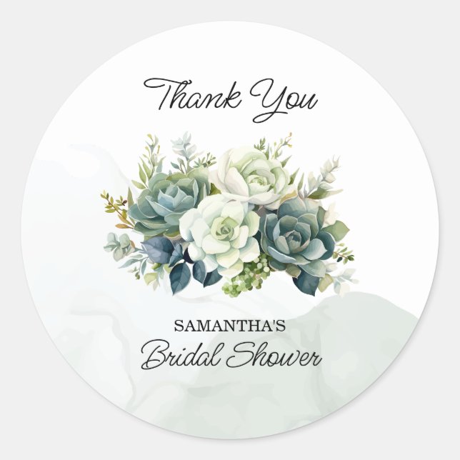 Sticker Rond Succulentes, roses et verdure Merci pour le mariag (Devant)