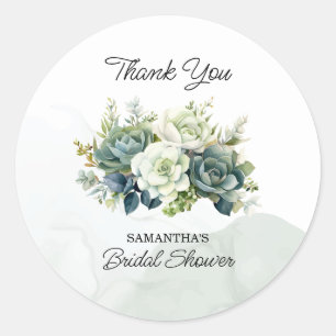 Sticker Rond Succulentes, roses et verdure Merci pour le mariag