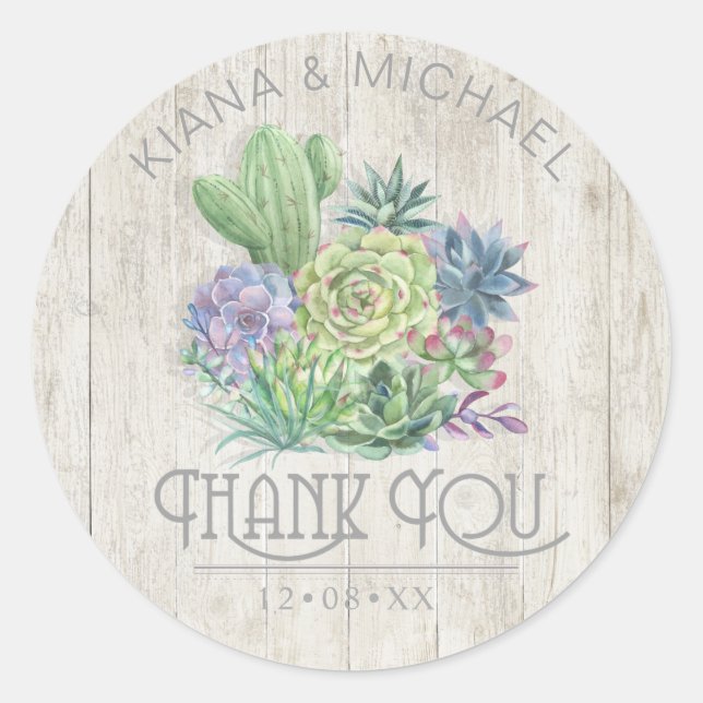 Sticker Rond Succulents et Mariage de bois rustique ID515 (Devant)