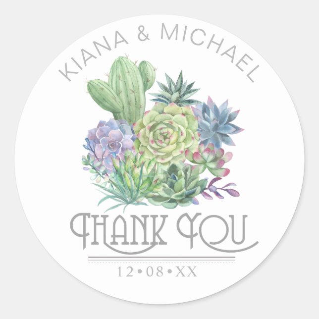 Sticker Rond Succulents et Mariage étincelant ID515 (Devant)