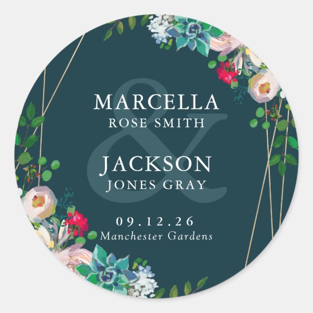 Sticker Rond Succulents et Mariage Gold Chic (Devant)