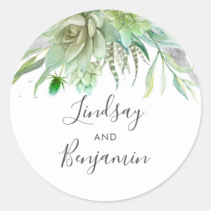 Sticker Rond Succulents Mariage à huile d'argent