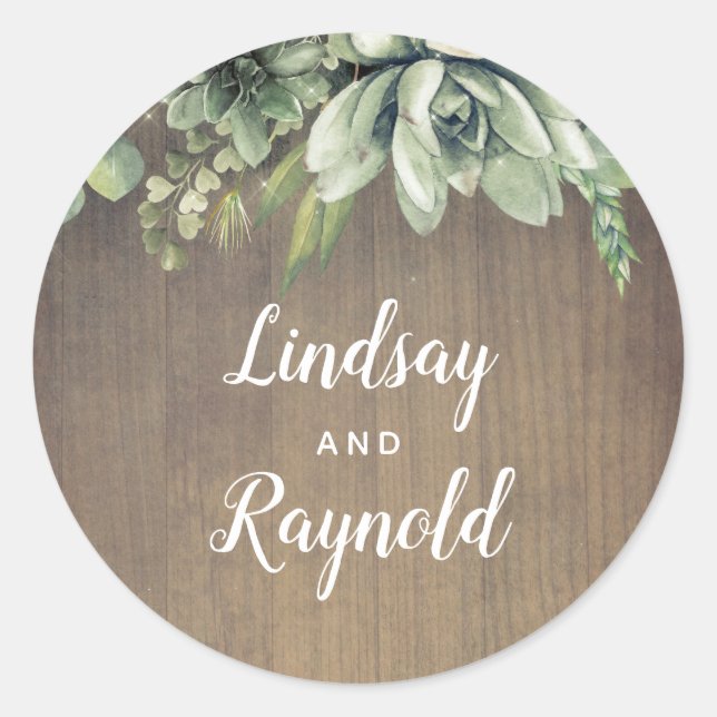 Sticker Rond Succulents Mariage campagnard rustique (Devant)