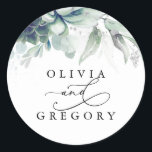 Sticker Rond Succulents Verdure et Mariage argenté<br><div class="desc">Verdure,  succulents,  argent feuille autocollants de mariage</div>