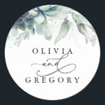 Sticker Rond Succulents Verdure et Mariage argenté<br><div class="desc">Verdure,  succulents,  argent feuille autocollants de mariage</div>