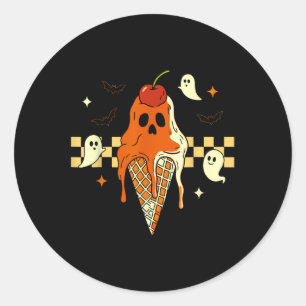 Sticker Rond Sucette Drôle Fantôme Effrayant Halloween Crème Gl