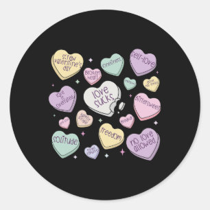 Sticker Rond Sucette Rétro Anti-Saint-Valentin Cœur Amour Vinta
