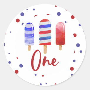 Sticker Rond Sucettes glacées une rouge blanc bleu 1er annivers