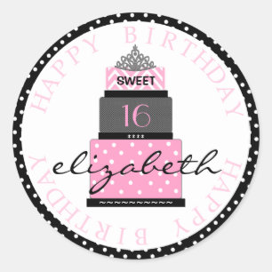 Sticker Rond Sucré 16 gâteau rose