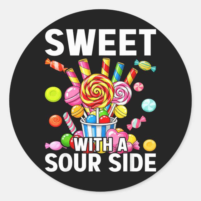 Sticker Rond Sucré avec un côté aigre drôle patch de bonbons dé (Devant)