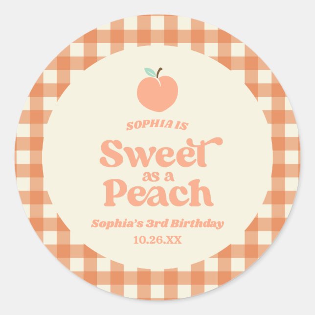 Sticker Rond Sucré Comme Fruit Peach Pink Orange Anniversaire (Devant)