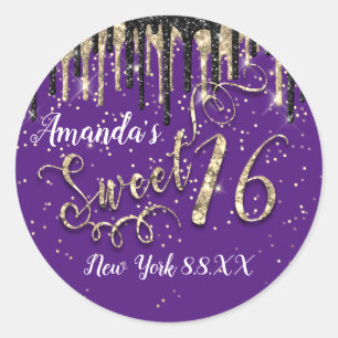 Sticker Rond Sucré Confetti Gold de 16e partie pourpre noir