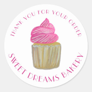 Sticker Rond Sucré Cupcake Restauration Boulangerie Rose ORDRE