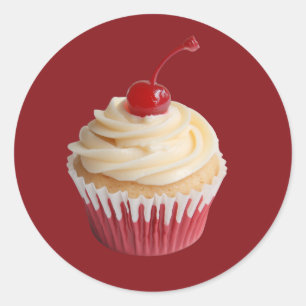 Sticker Rond Sucré Cupcake Retro Taché De Cerise