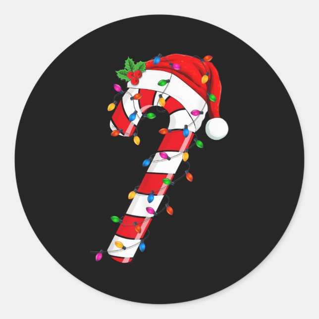 Sticker Rond Sucre de canne de Noël Père Noël Xmas Enfants Enfa (Devant)