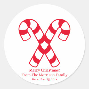 Sticker Rond Sucre de canne de Noël rouge blanc personnalisé da