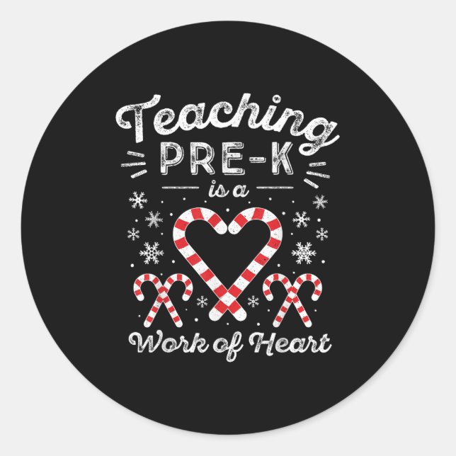 Sticker Rond Sucre de canne De Noël Travail Du Coeur De L'École (Devant)