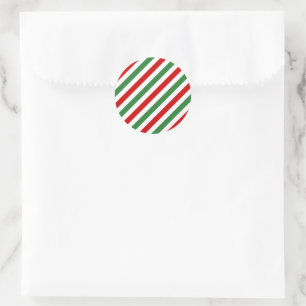 Sticker Rond Sucre de canne Noël rayures Rouge Vert