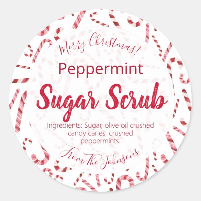 Sticker Rond Sucre de canne Peppermenthe Noël Sugar Scrub Étiqu (Devant)