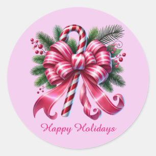 Sticker Rond Sucre de canne personnalisable Festive rose Noël