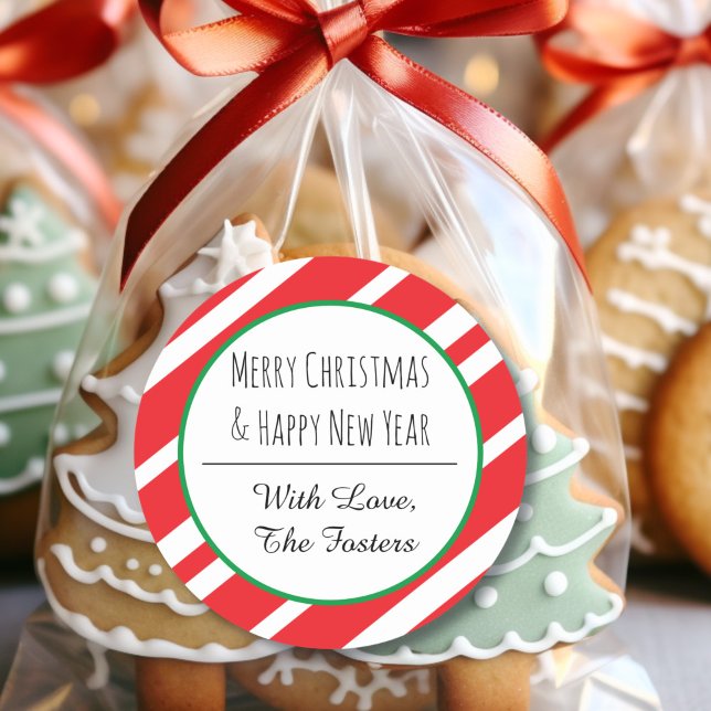 Sticker Rond Sucre de canne Personnaliser Joyeux Noël Nouvel An (Créateur téléchargé)