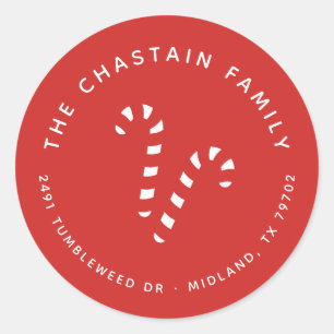 Sticker Rond Sucre de canne rouge Noël Retourner l'adresse Stic