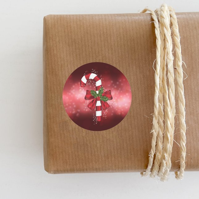 Sticker Rond Sucre de canne Rouge Sur Un Arrière - plan Red Bok (Festive design for the Holiday season.)