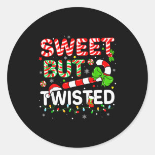 Sticker Rond Sucré Mais Canne de Bonbon de Noël Drôle Tordu Xma