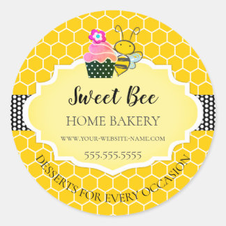 Sticker Rond Sucre Miel Bee Cupcake Bakery
