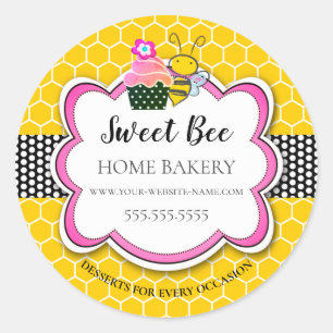 Sticker Rond Sucre Miel Bee Cupcake Bakery