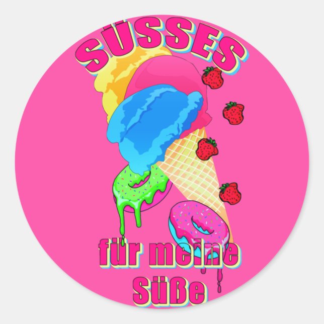 Sticker Rond SUCRERIES pour ma douce glace fraise beige beige (Devant)