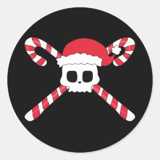 Sticker Rond Sucres de canne Crâne Santa Hat Noël